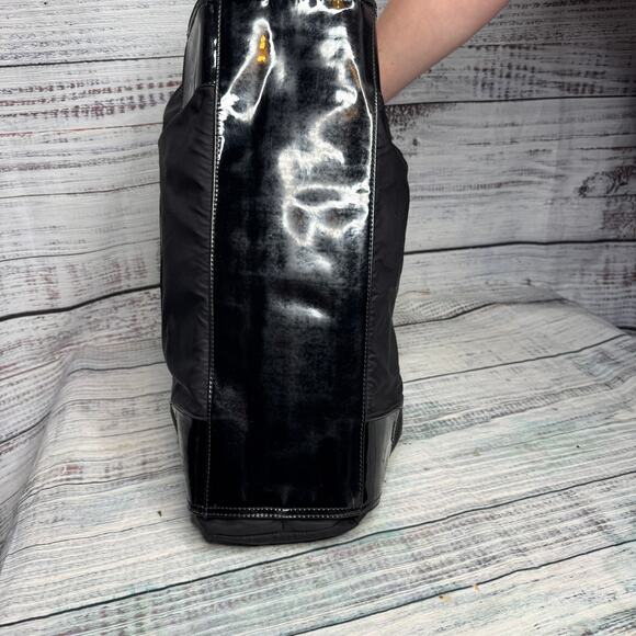 TORY BURCH Large Black Logo Nylon & PVC Tote Shoulder Bag 13x16 - Picture 6 of 6